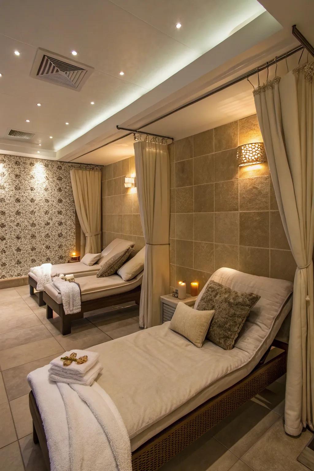 Cozy relaxation spot in a small spa room