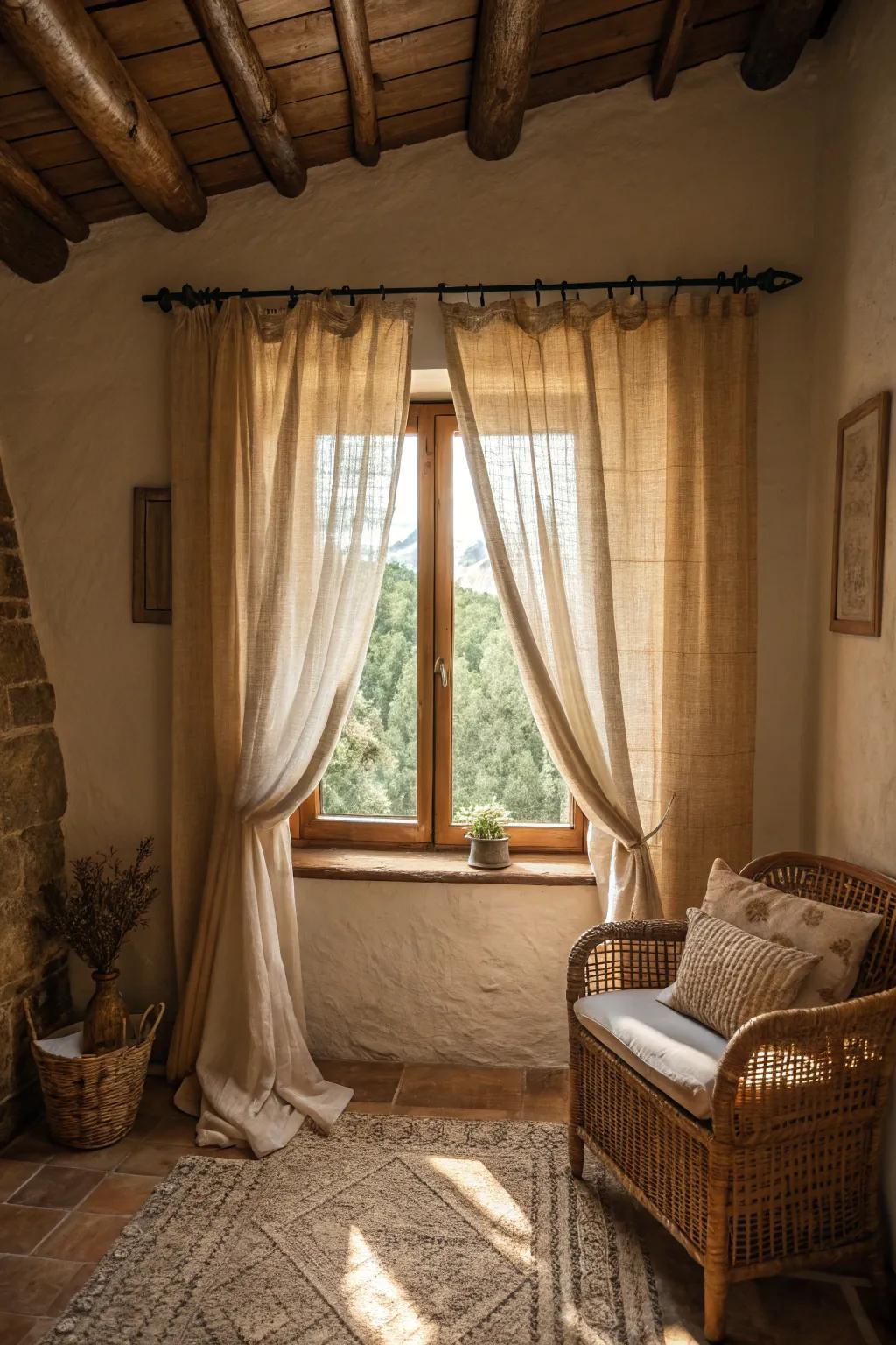 Natural fiber curtains add texture and warmth, connecting your space with nature.