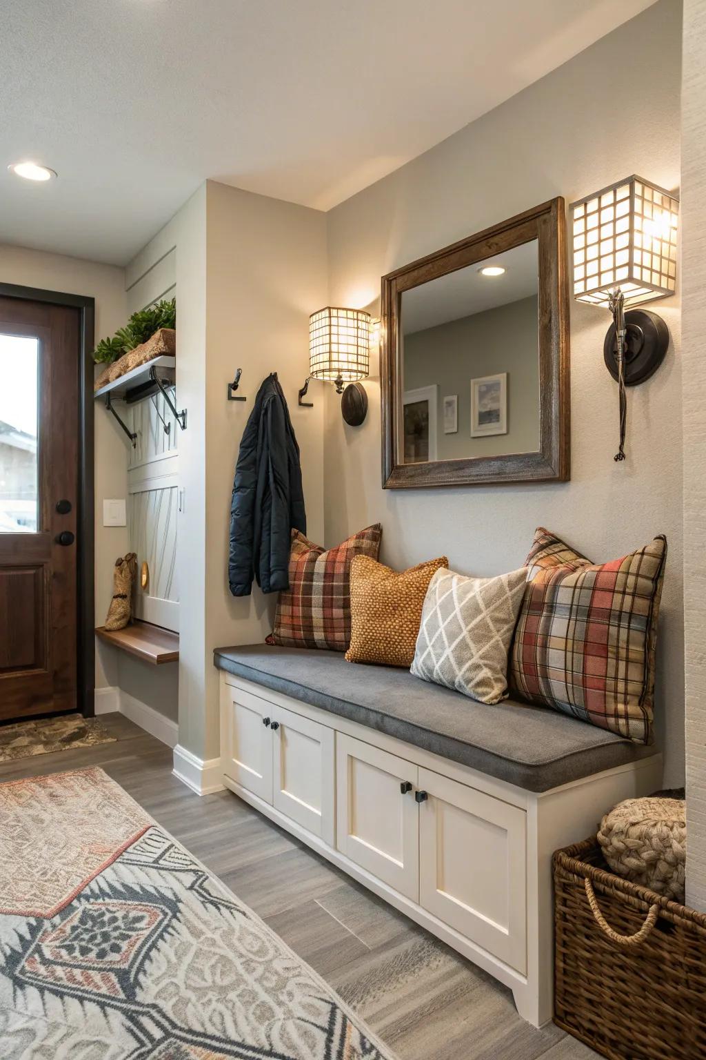 Merge comfort and stowing with a versatile bench.