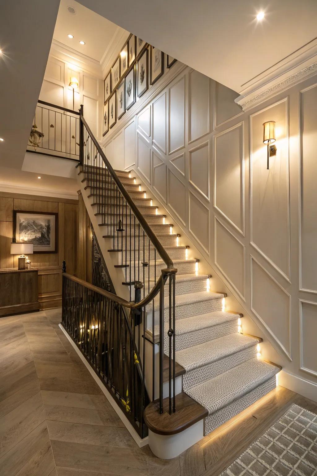 Interlocking plank panels cause this stairway to be a central design feature.