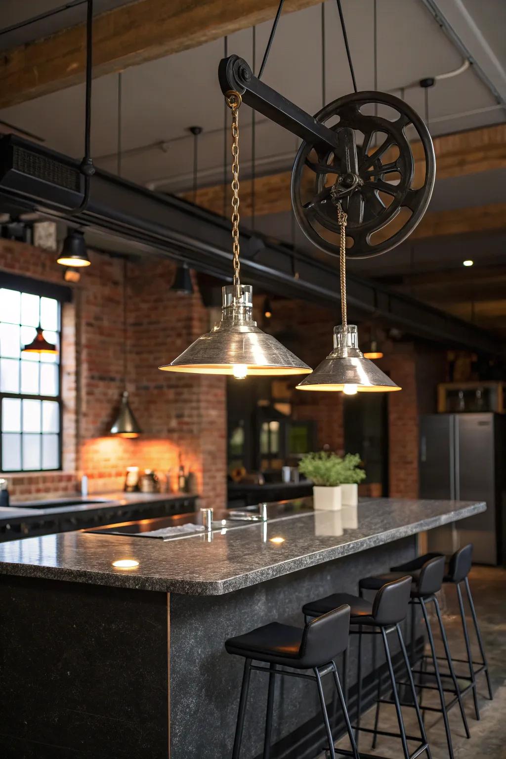 Feel the industrial edge with a counterweight pendant lamp.