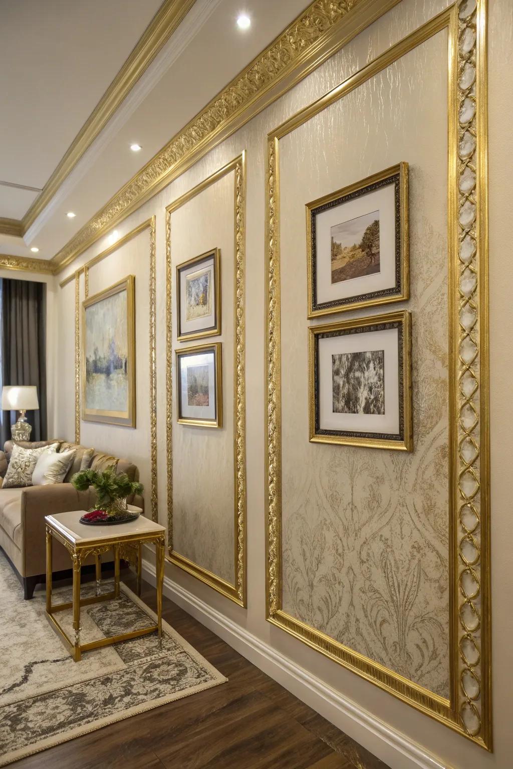 Metallic details bring glam to a family area.