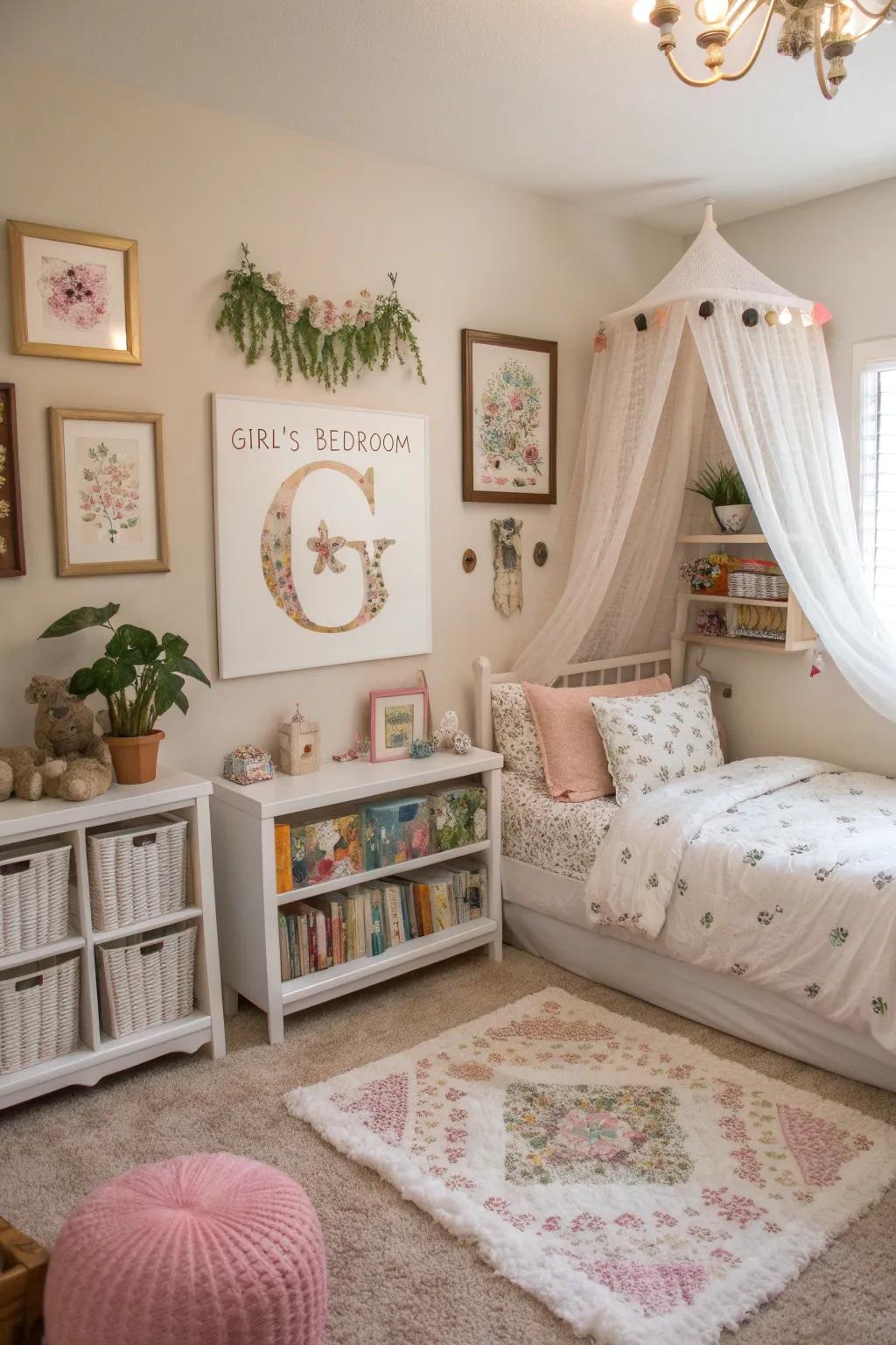 Individualized accents fashion the sleep space uniquely hers.