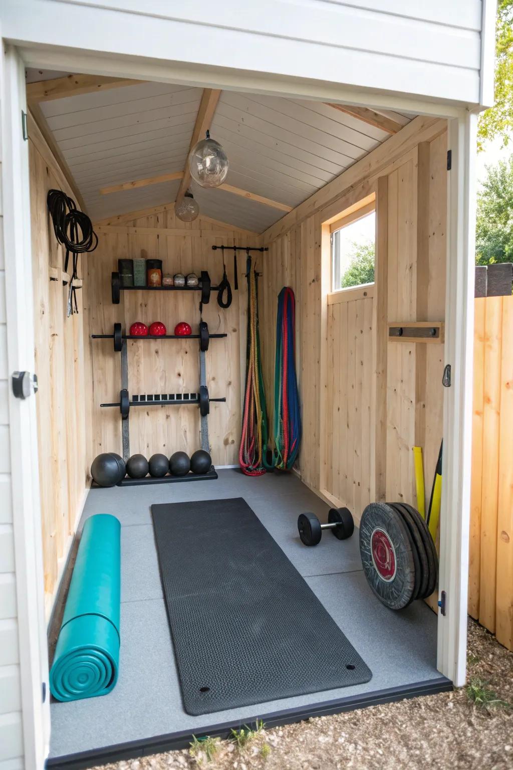 Turn your shed into a gym for quick and easy workouts.