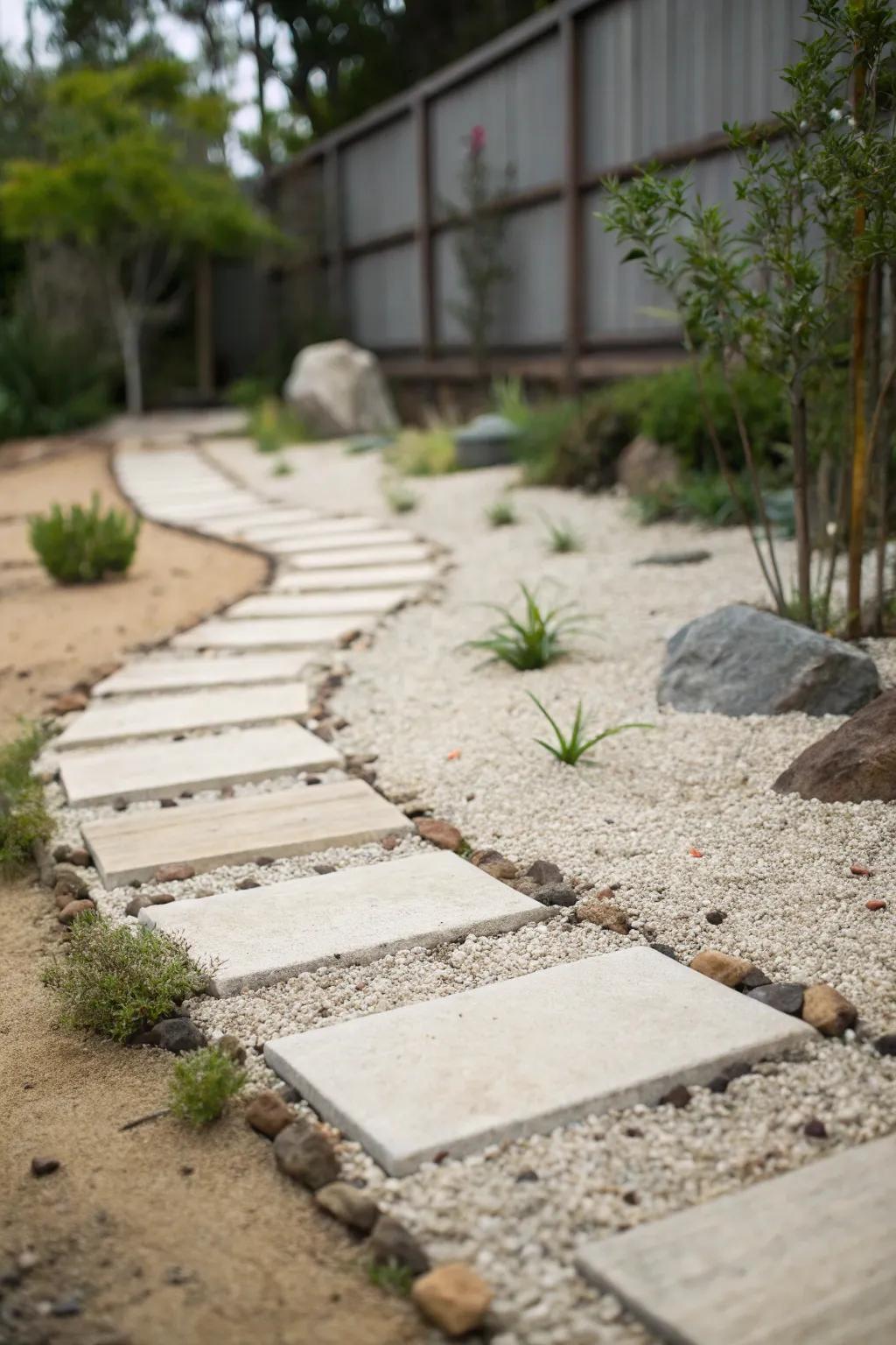 Find tranquility with a Zen garden-inspired walkway.