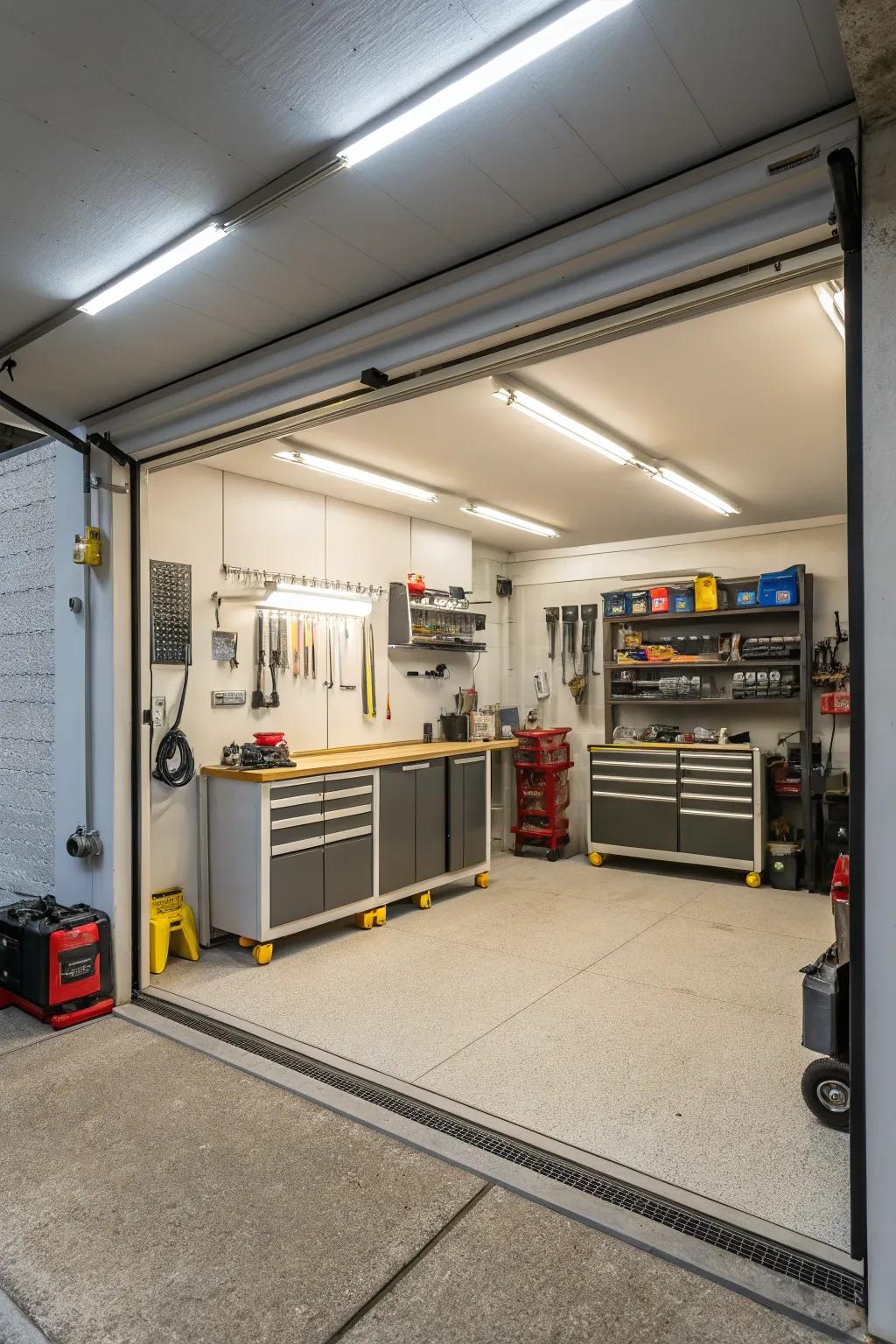 Bright lighting improves safety and functionality in your garage.