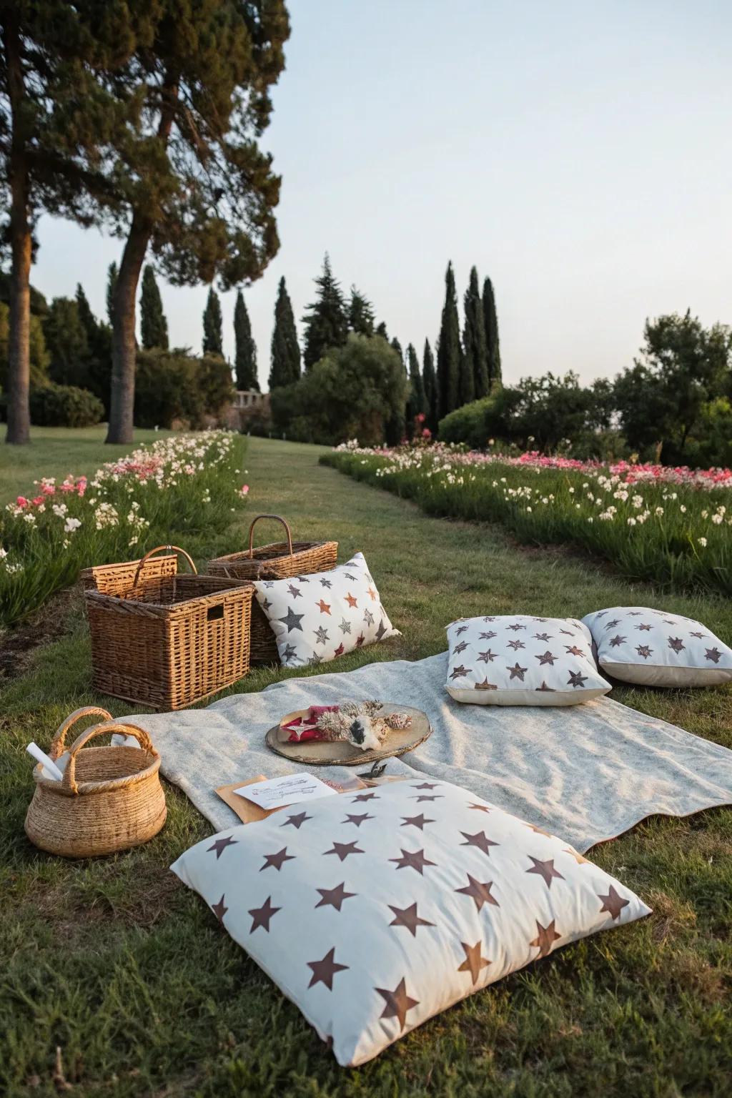 Starry Sky Coverings provide comfort and style for a 4th of July picnic.