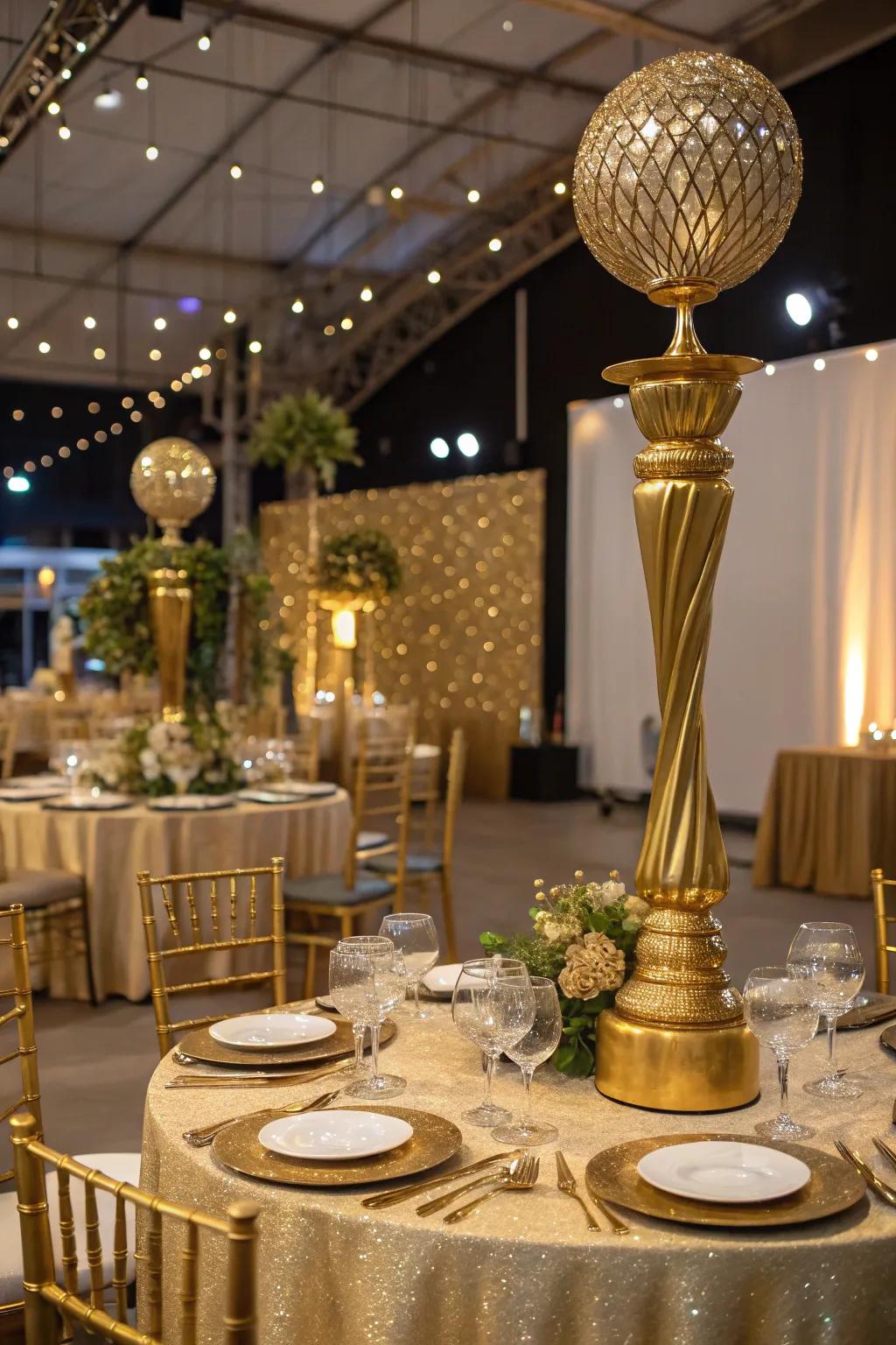 An opulent golden gala layout for a milestone celebration.