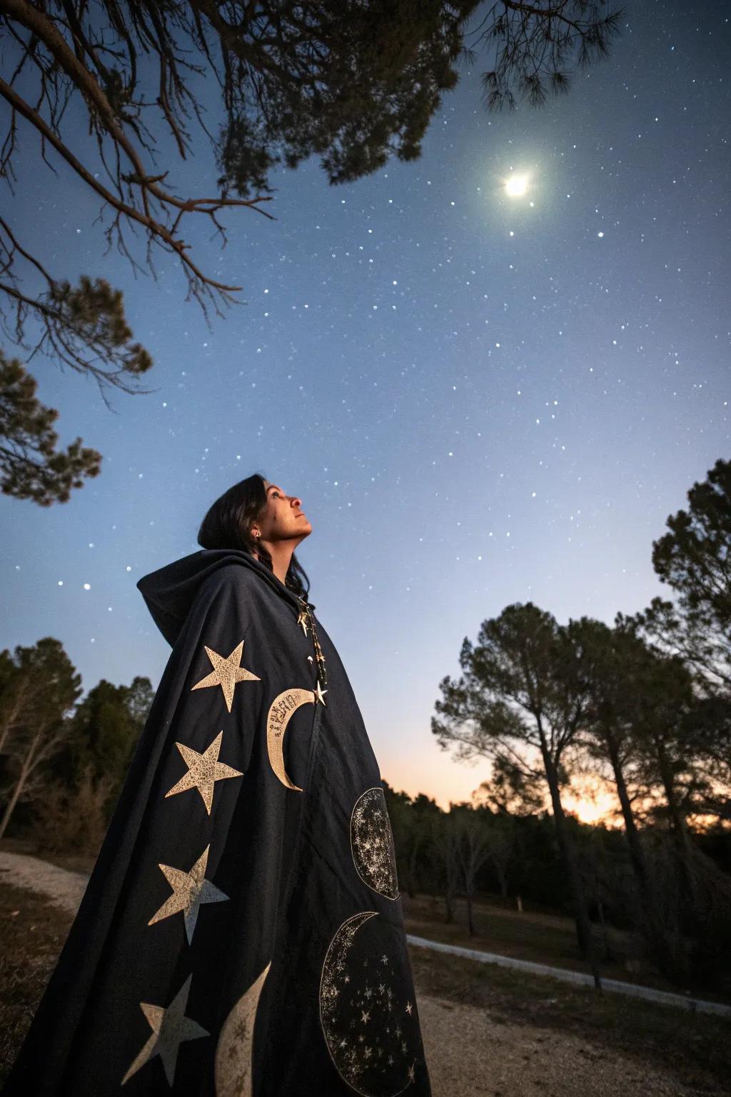 An enchantress draped in night mysteries.