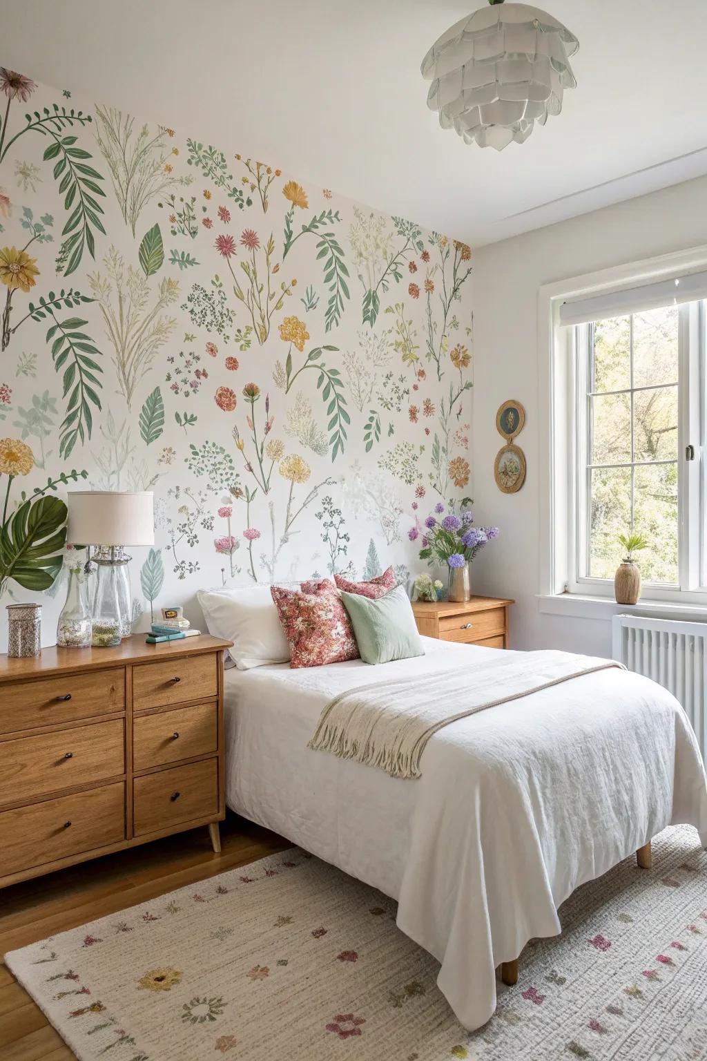 Welcome the outdoors with lush floral and botanical wallpapers.
