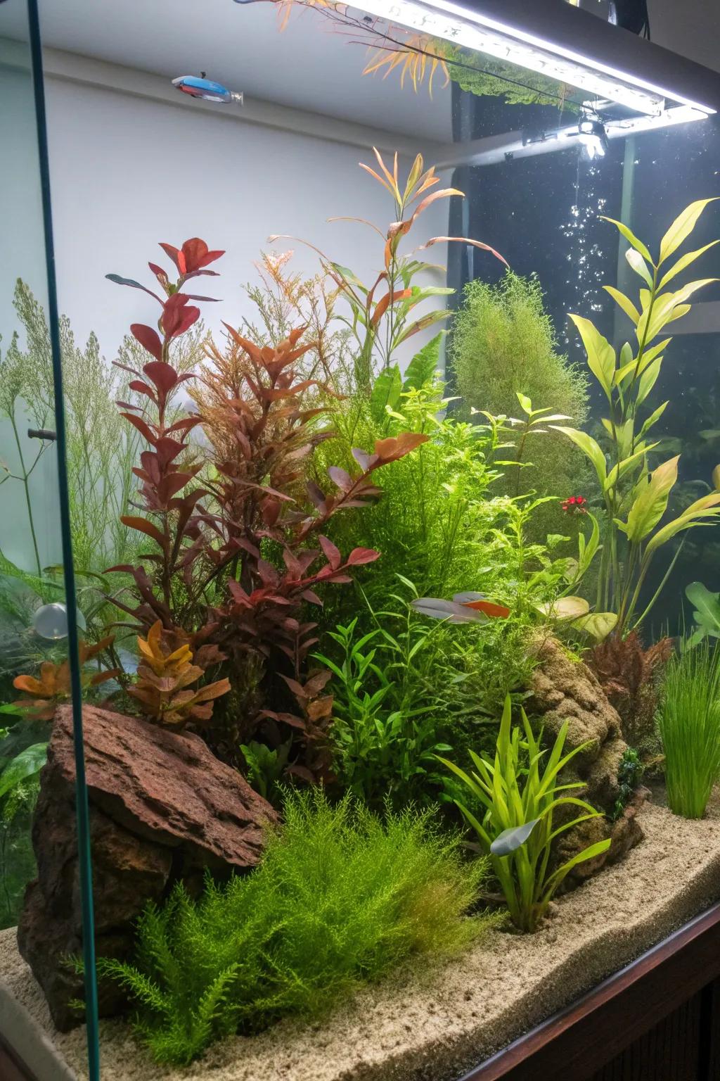 Actual plants fashion a lush, verdant underwater paradise.