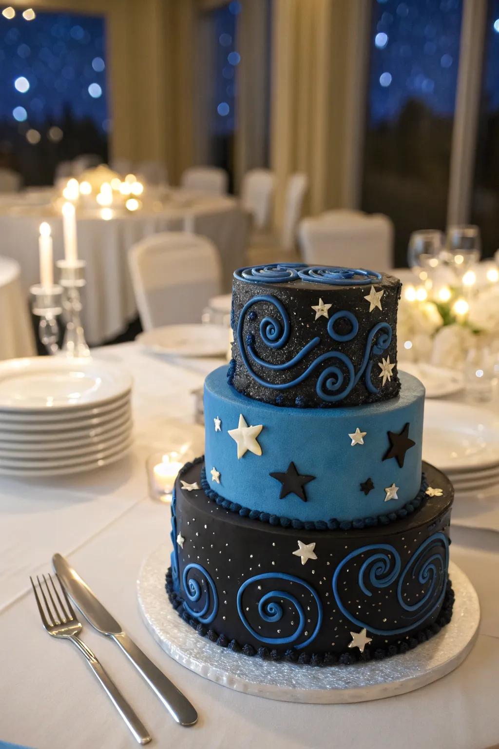 Bring the magic of the night sky to your event with a cake inspired by Van Gogh.
