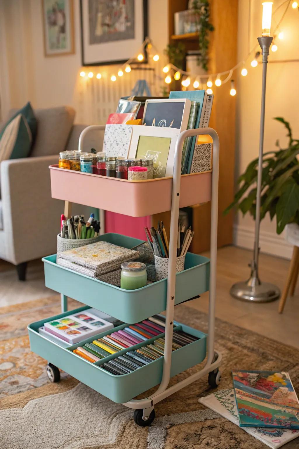 Mobile art carts offer flexibility and easy access to your supplies.