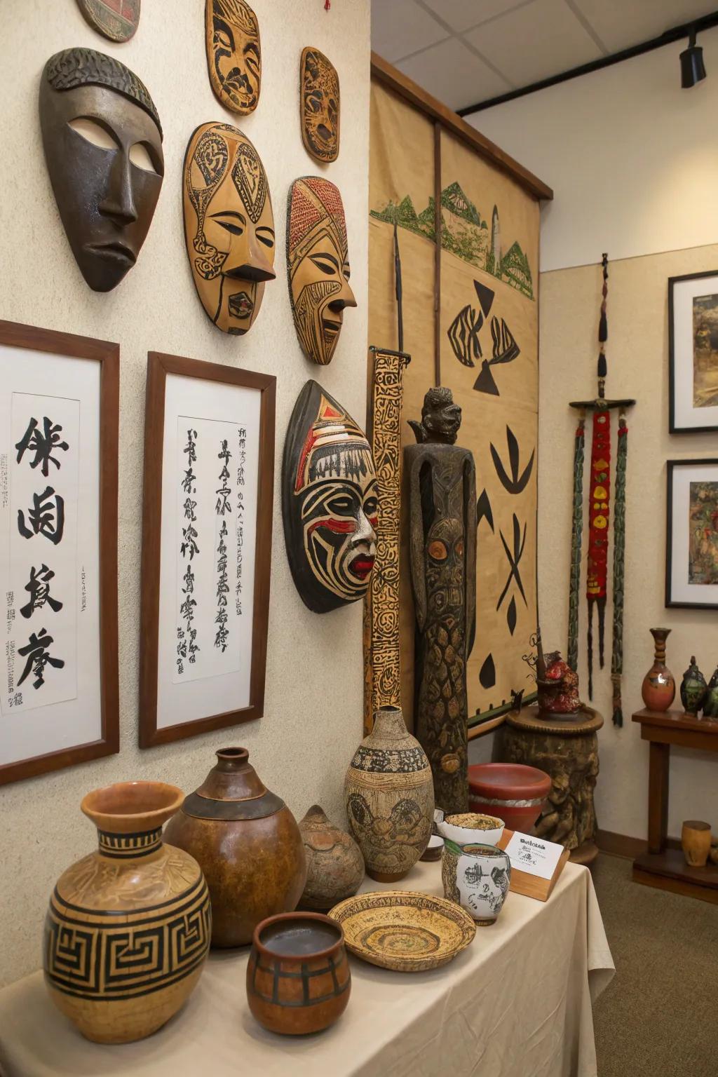 Honoring worldwide cultures through diverse artistic features.