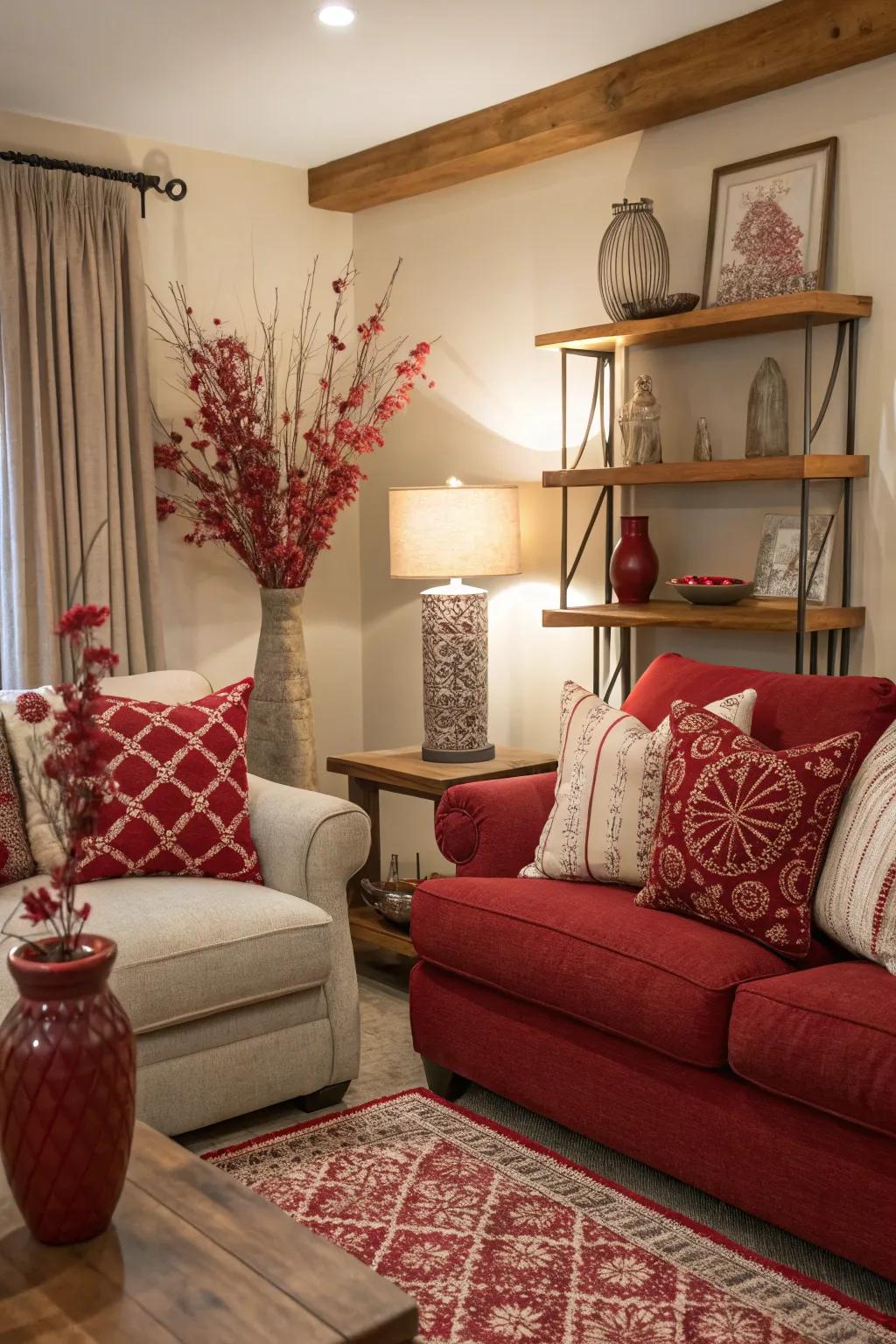 Crimson details conveying vibrancy and good fortune into the aesthetic.