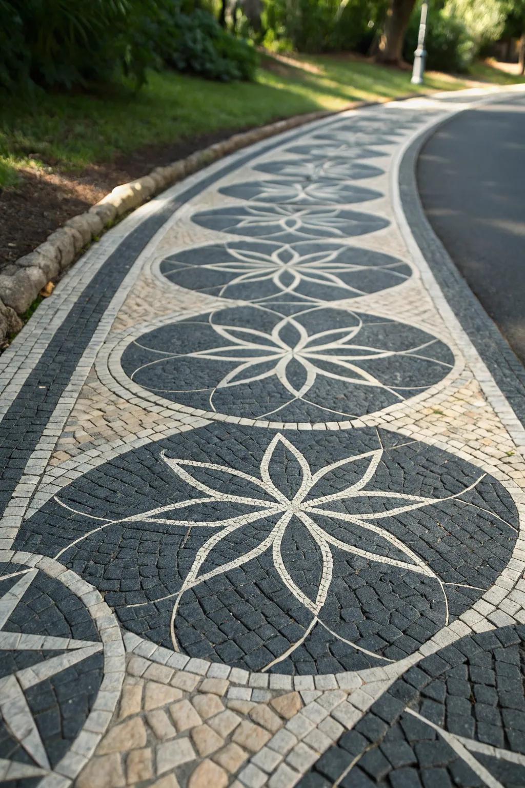 Redesign your path with artistic craftsmanship: Geometric imprints in asphalt.