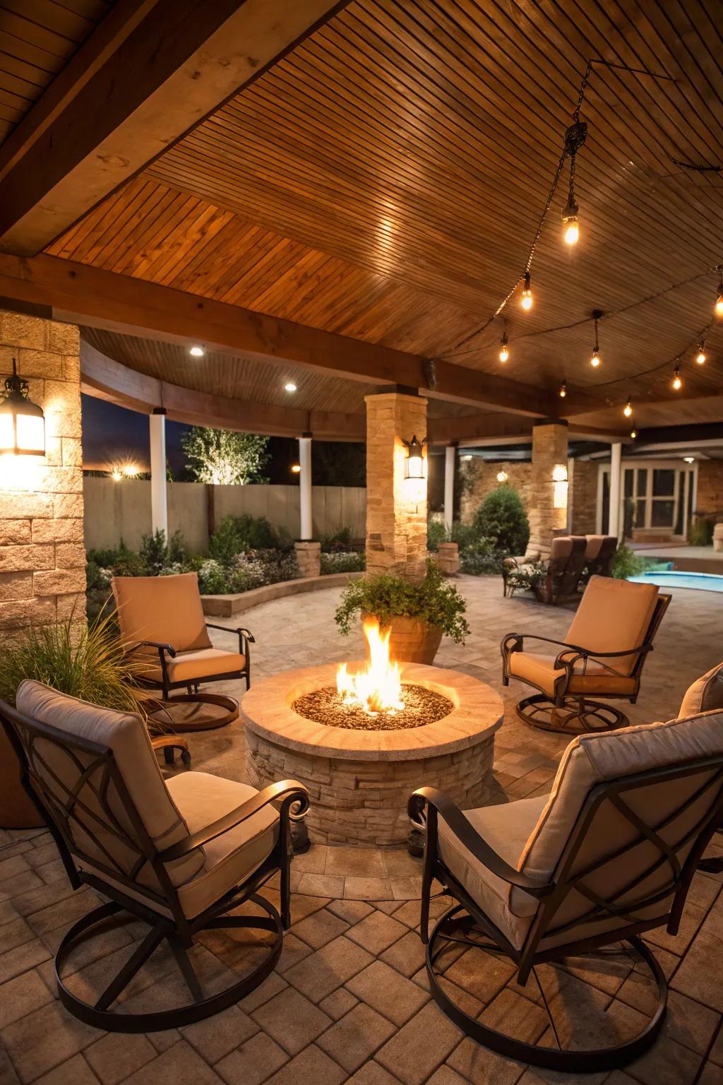 A fire pit enhances warmth and ambiance on your patio.