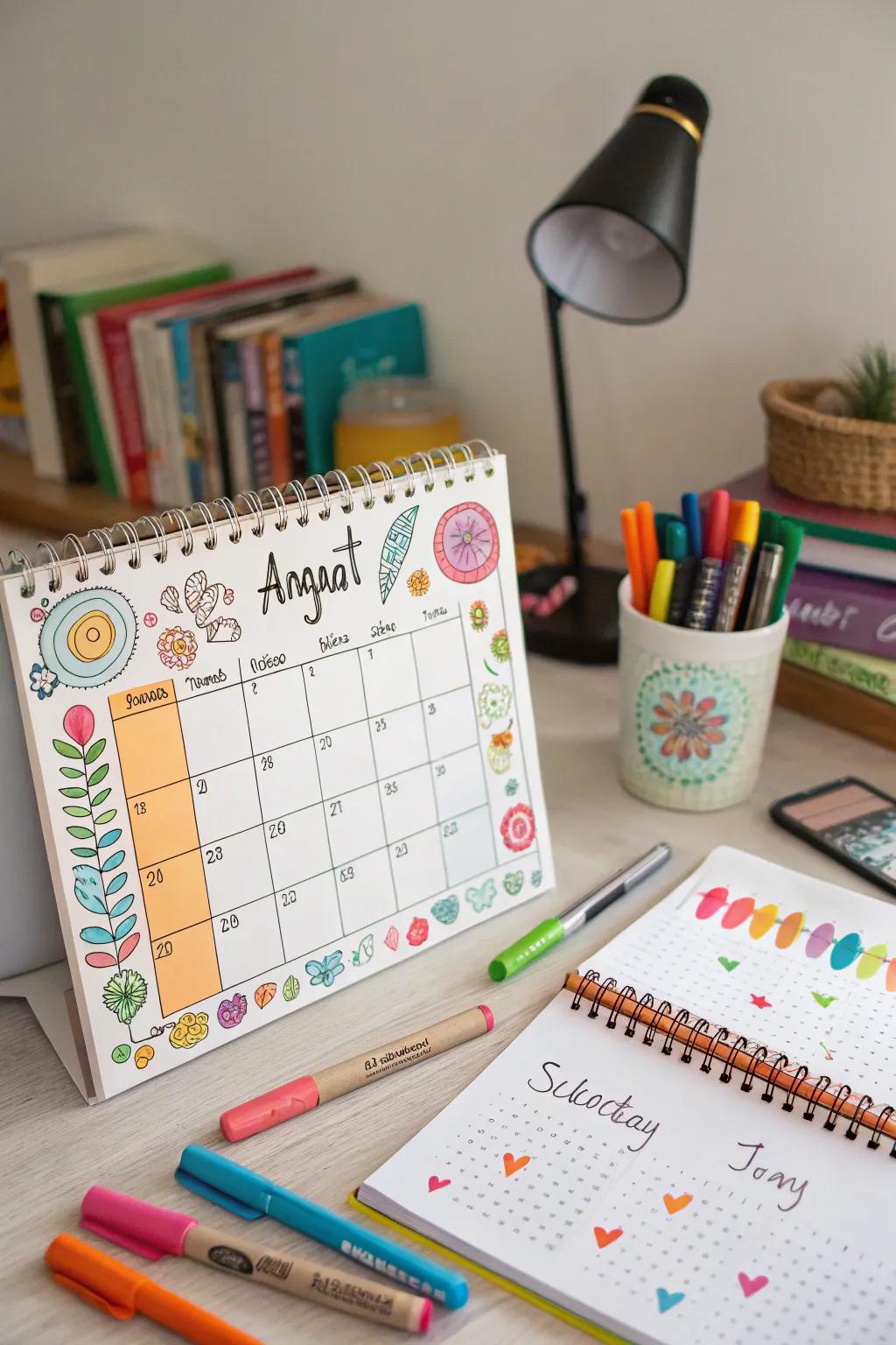 Individualize your calendar with freehand art for a distinctive touch.