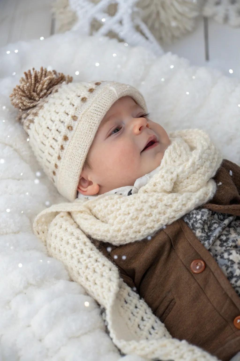 Seasonal outfits introduce a charming accent to monthly snapshots.