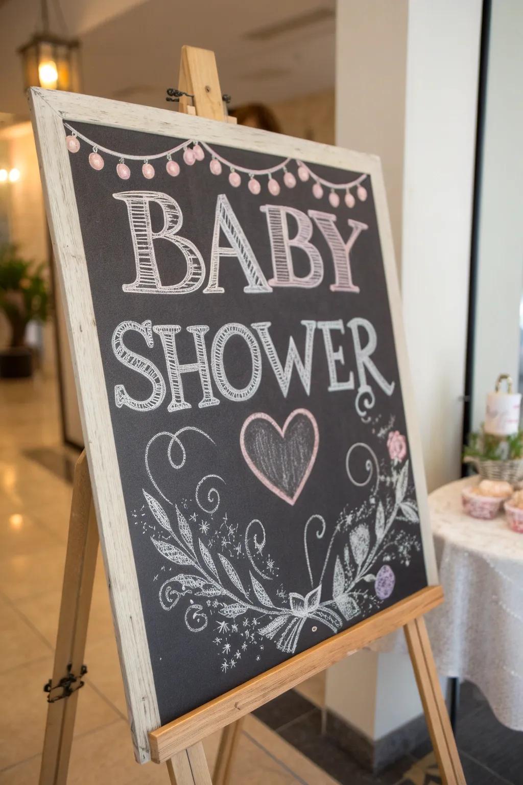 Chalkboard art offers a charming and versatile option for baby showers.