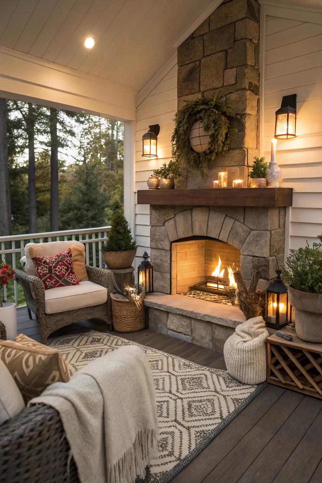 Relish cozy nights adjacent to the porch hearth.