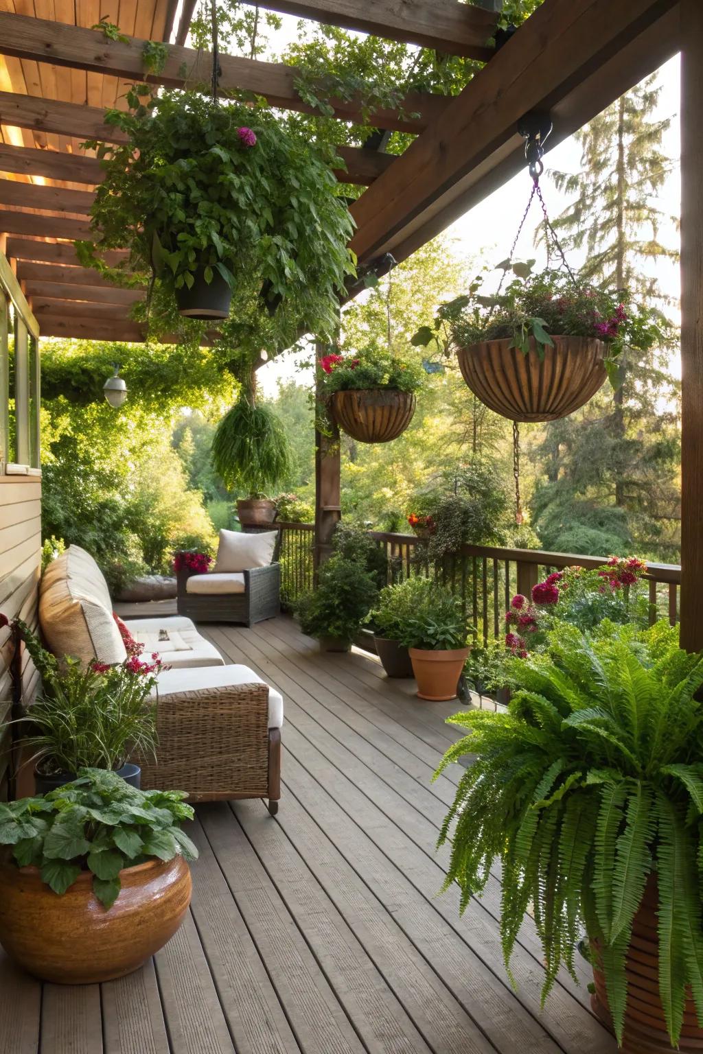 Botanical-inspired accents with vibrant plants enhancing an outdoor space.