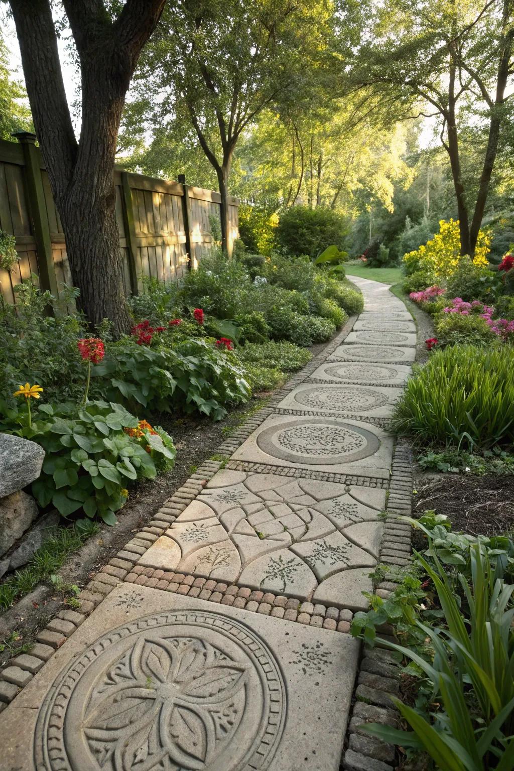 Paver compositions lend allure and practicality to garden walkways.