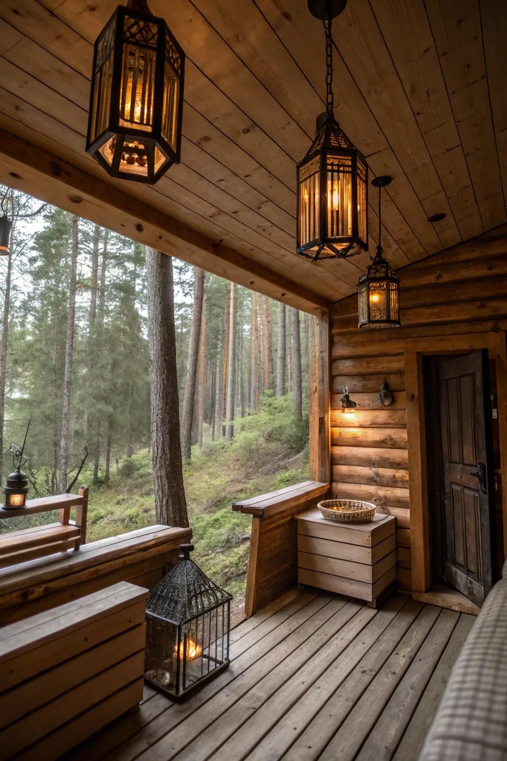 A country cabin steam room radiating coziness and allure.
