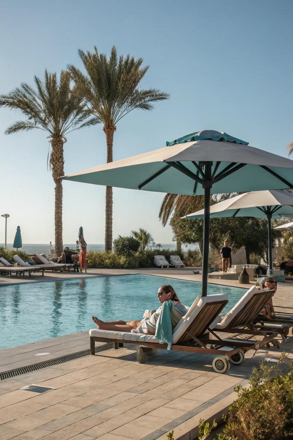 A refreshing poolside escape with sunshade.