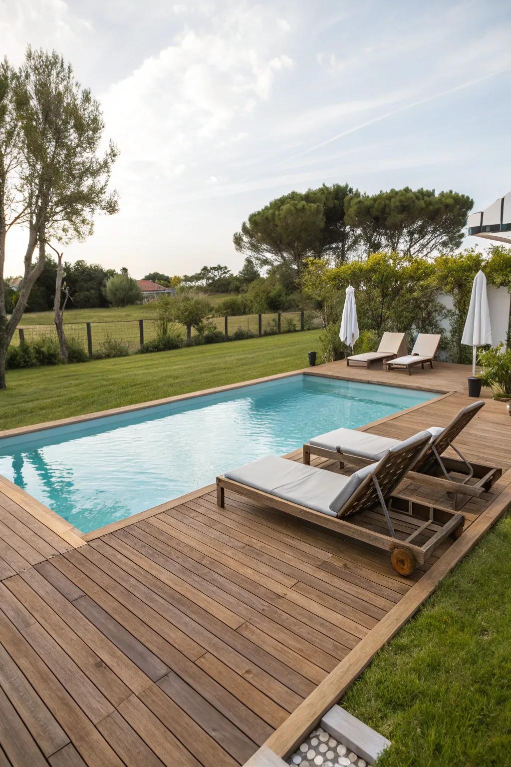 Wooden decking adds warmth and style to your pool area.