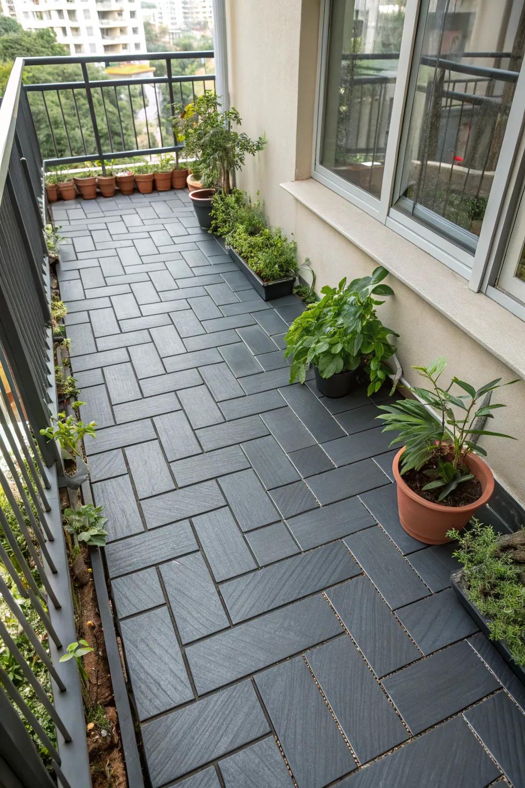 Snap-together pavers provide a smooth and chic update for your balcony space.