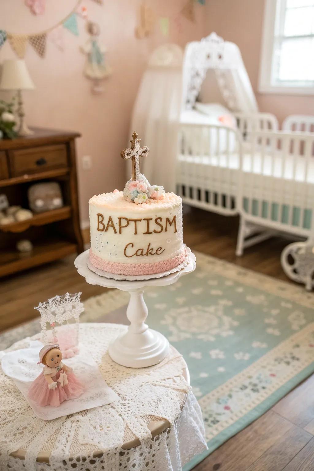 An individualized cake elegantly displaying the child's name.