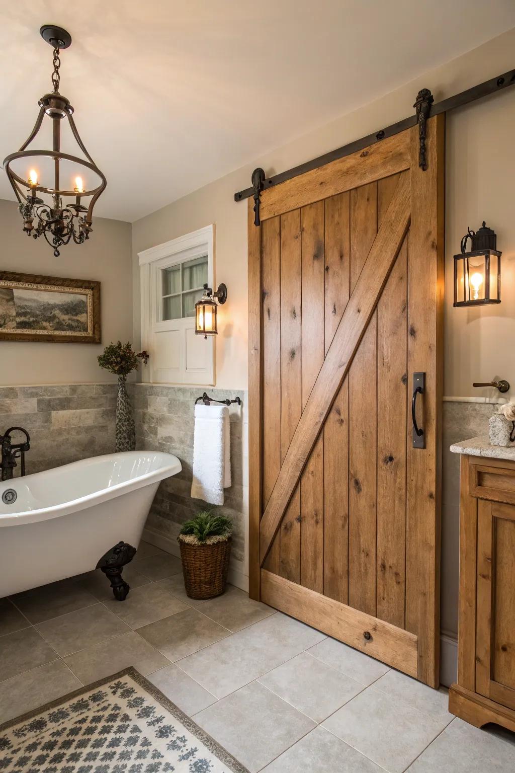 Natural wood finish offers warmth and rustic charm to any bathroom.