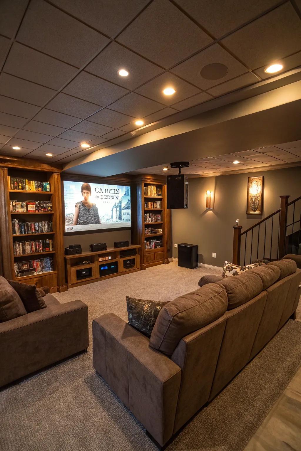 Adjustable LED illumination establishes the ideal mood for a captivating media room immersion.