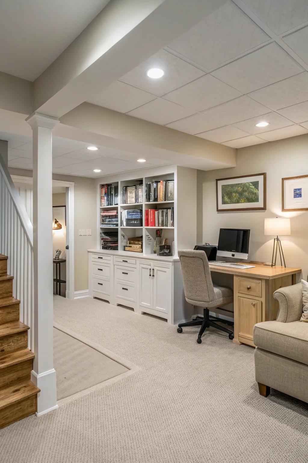 Light hues can make a windowless area feel spacious and welcoming.