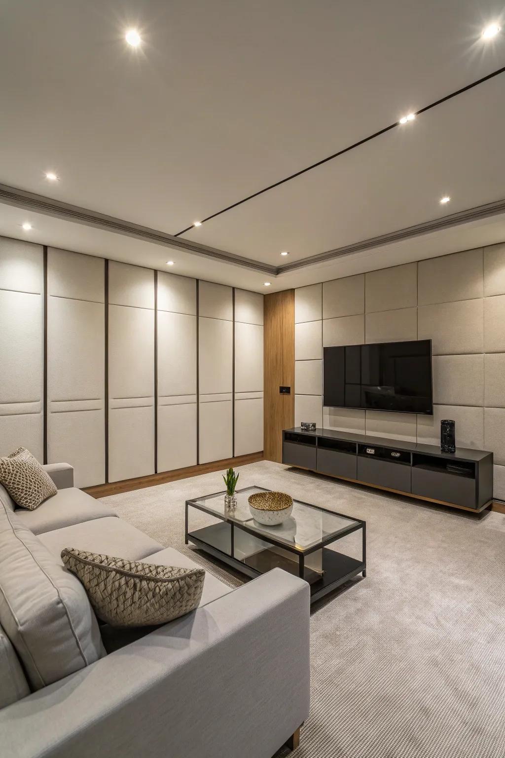 Flat panels offer a modern, minimalist look for contemporary basement spaces.