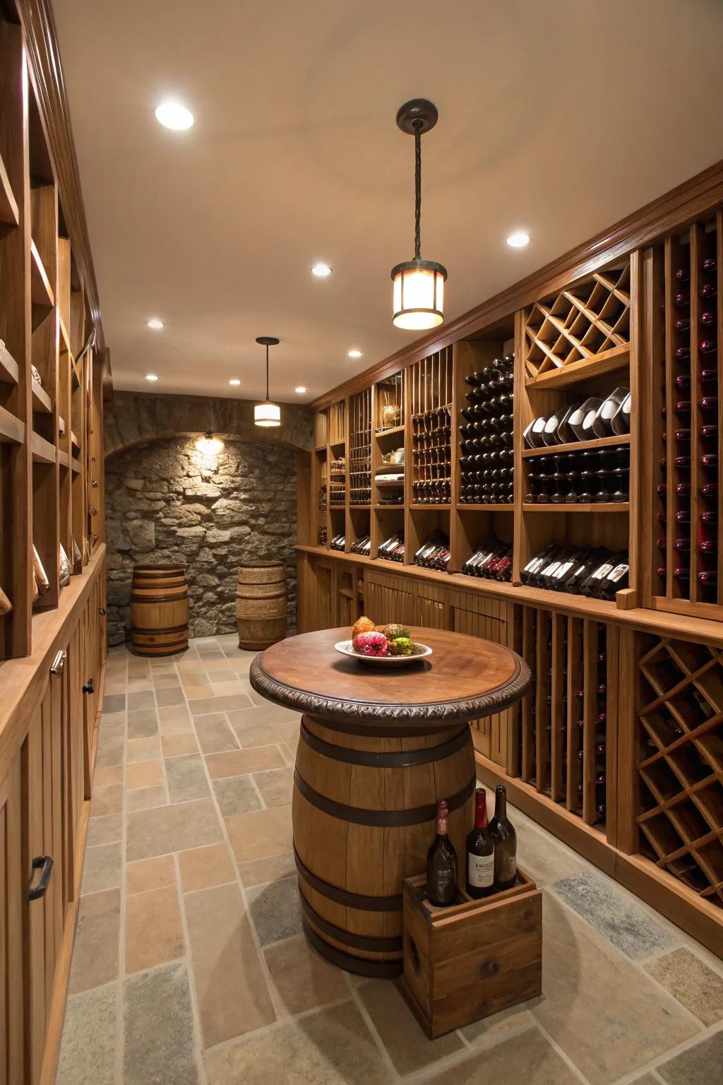 Wooden accents lend warmth and elegance to your cellar.