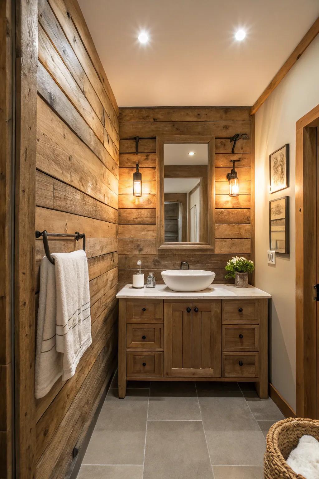 Timber paneling adds warmth and a rustic charm.