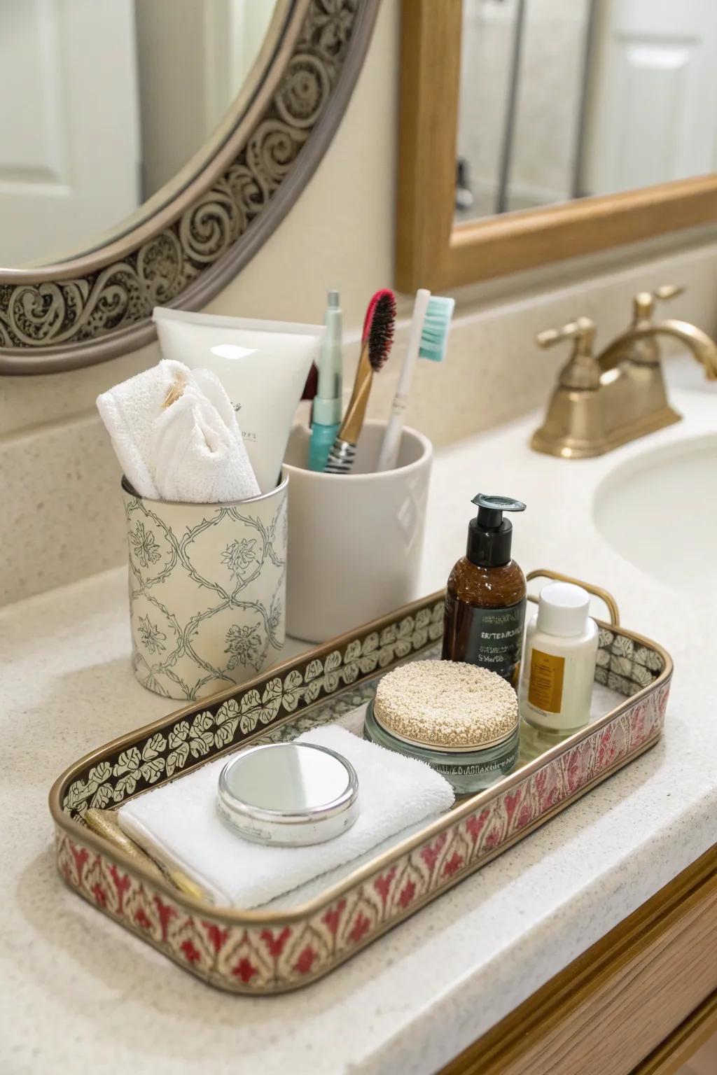 A serving tray ensures that necessities are kept structured while also looking stylish.