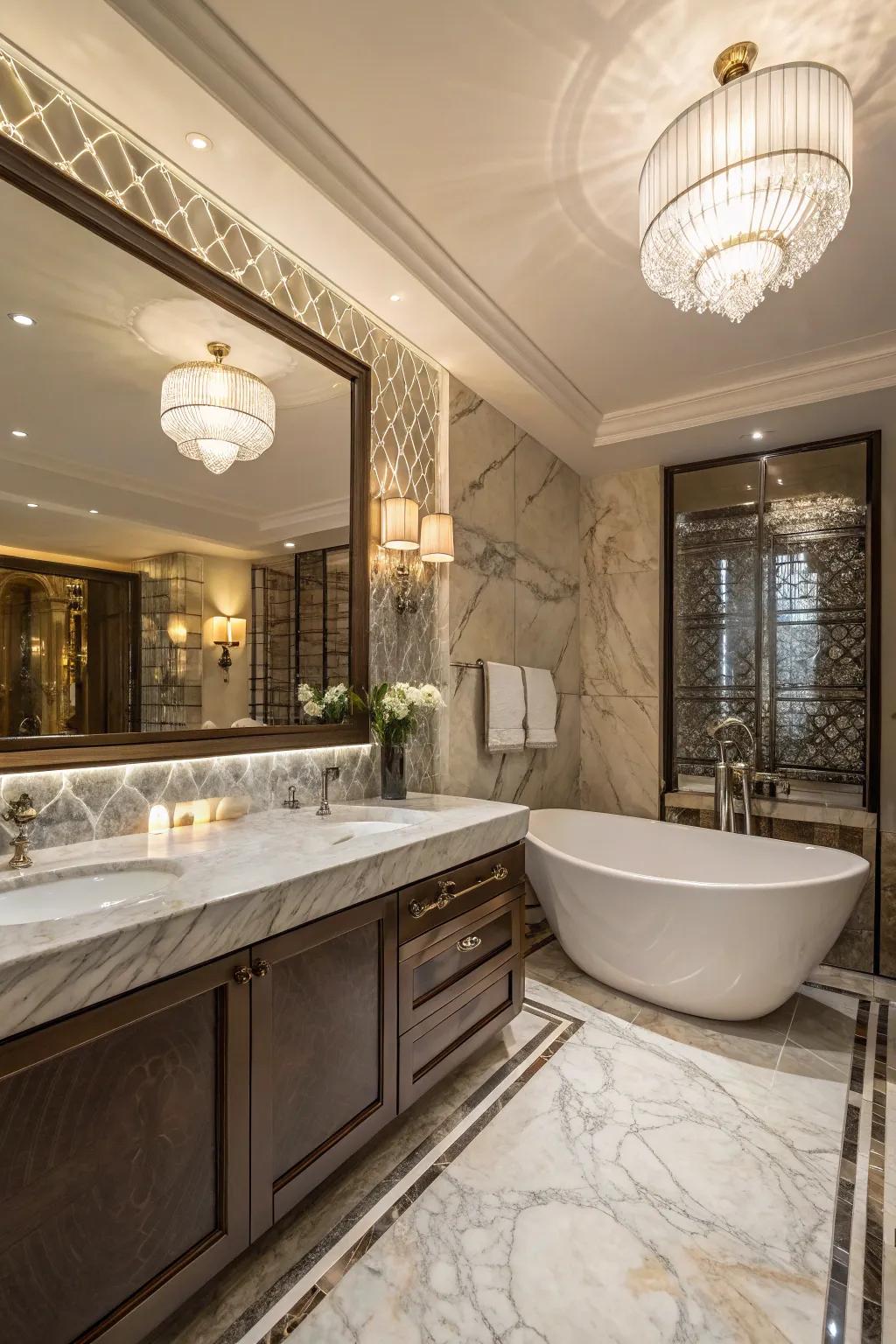 Pearl countertops add a touch of richness and sophistication.