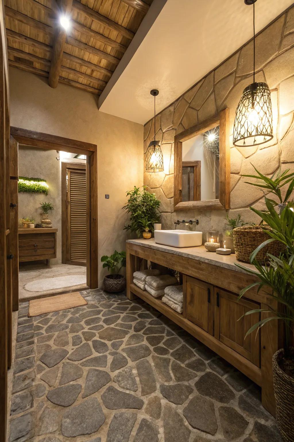 Cherish nature with rough-textured stone ground covering.