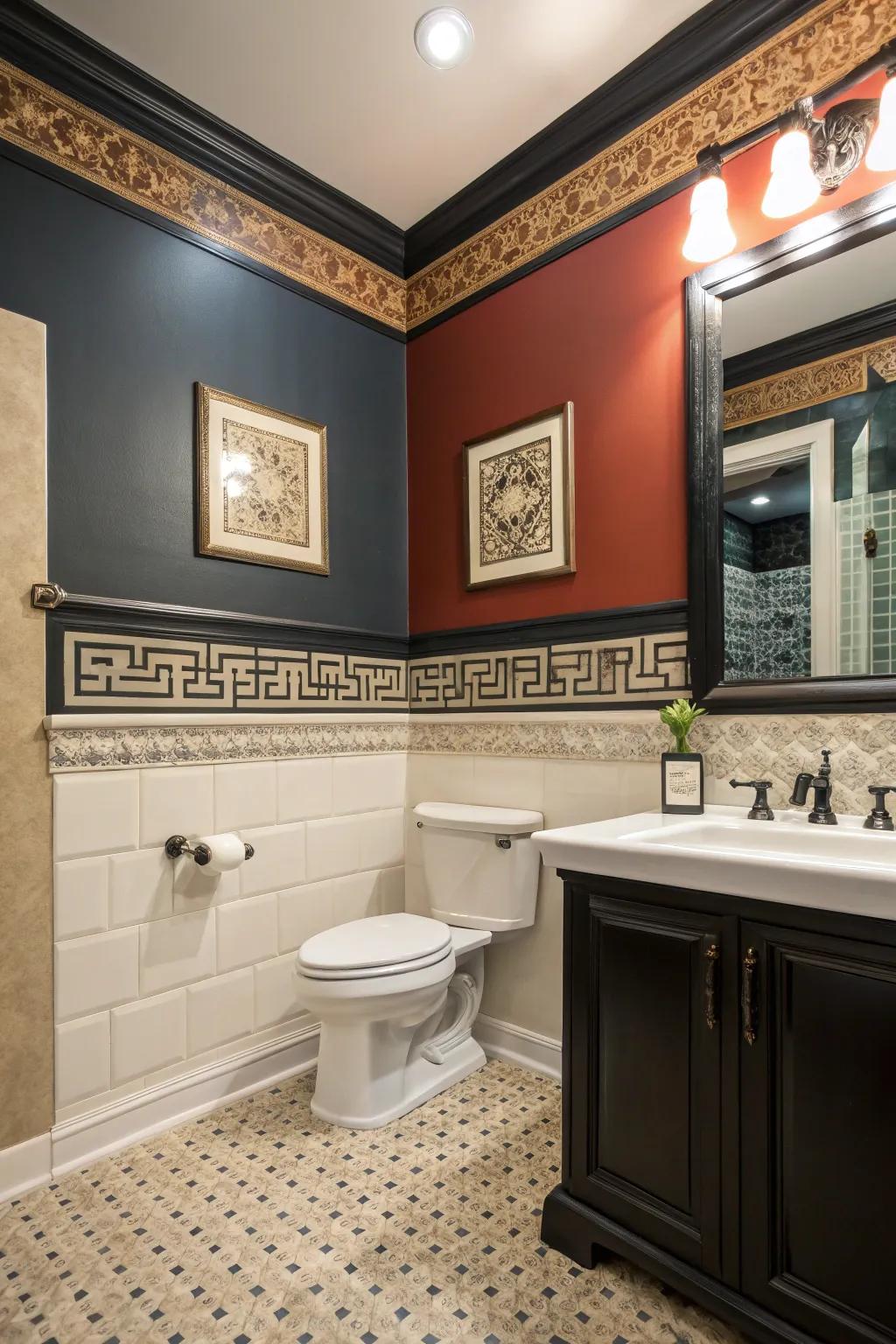 Two-tone contrast brings an artistic touch to your bathroom.