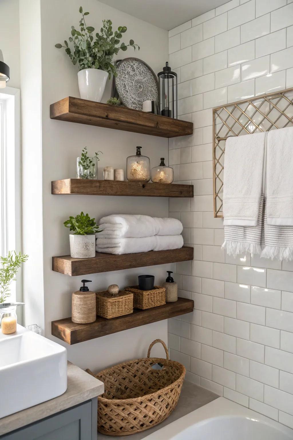 Improve your bathroom's style and utility with creative racking.