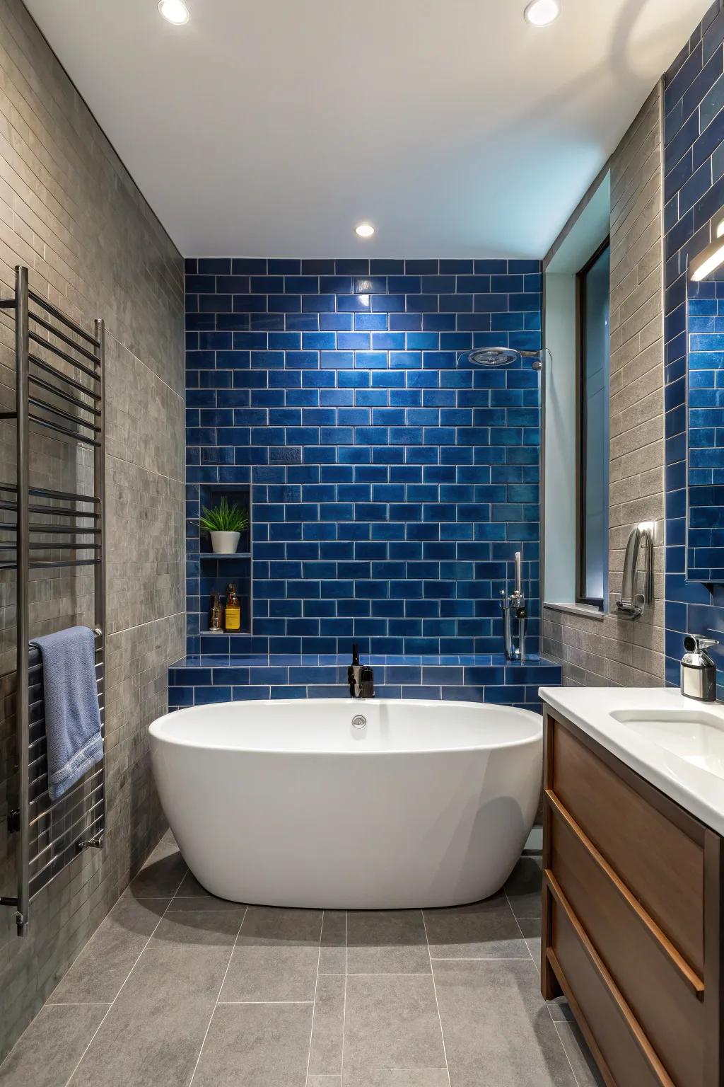 Make your tub area the center of attention with a striking accent wall.