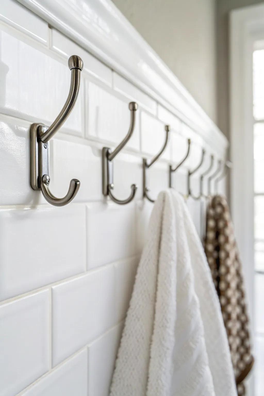 Understated pegs maintain a polished, uncluttered look for your restroom.