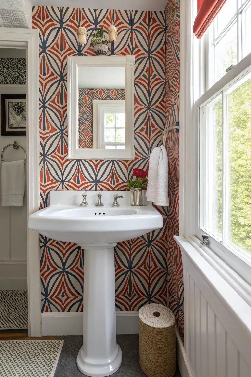 Create an impact using bold wallpaper designs.
