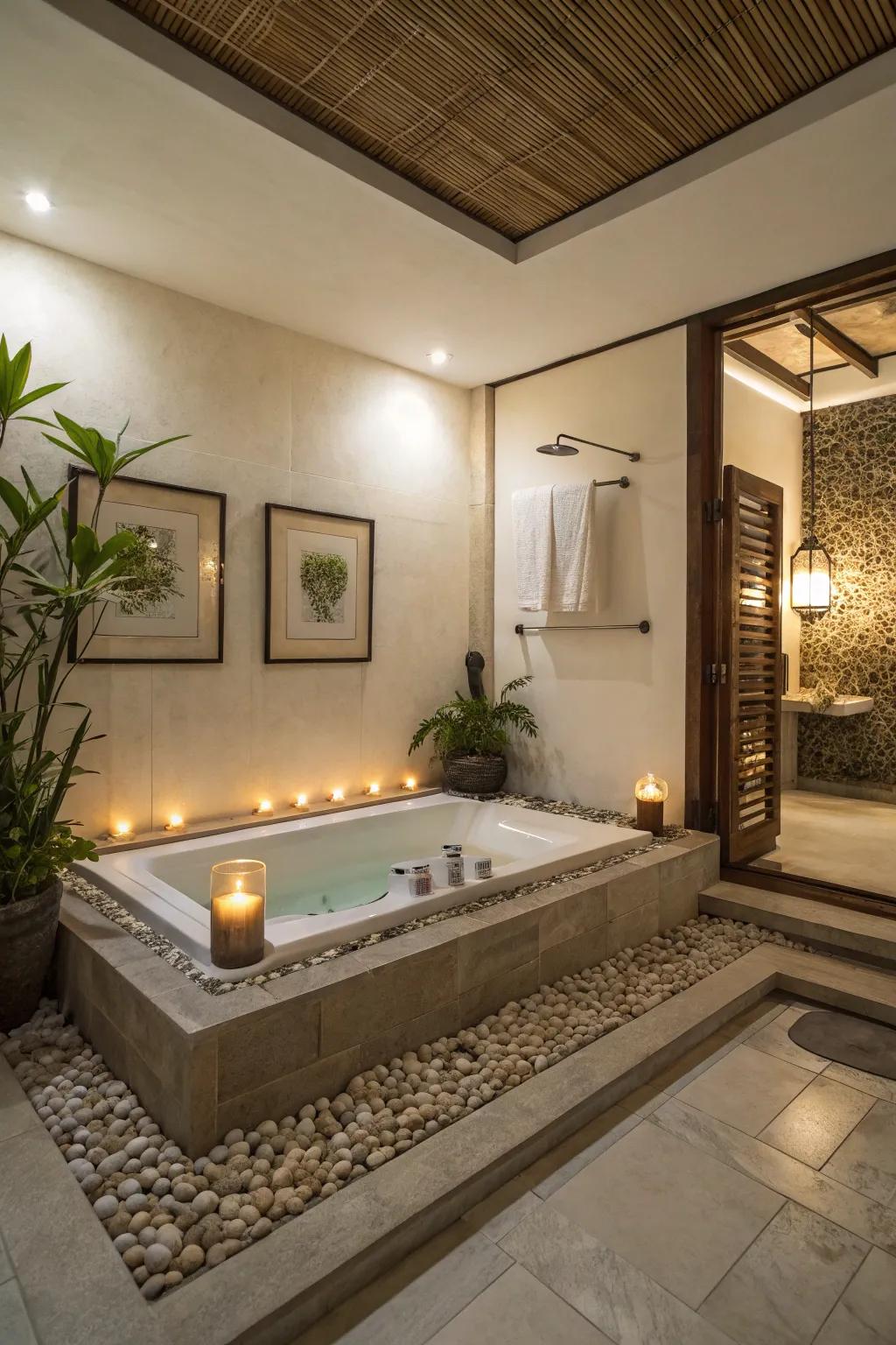 A sunken tub offers a sleek and simple bathing experience.