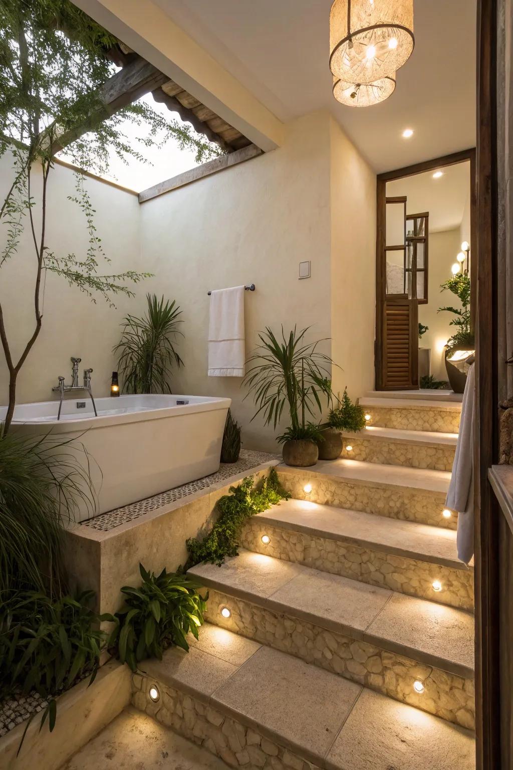 Improve both access and style with handy steps leading to your tub.
