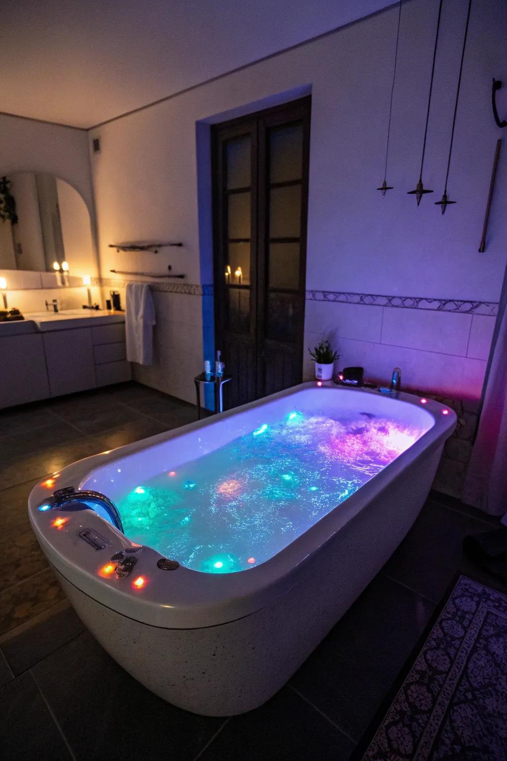 Design a magical bath experience with glow-in-the-dark elements.