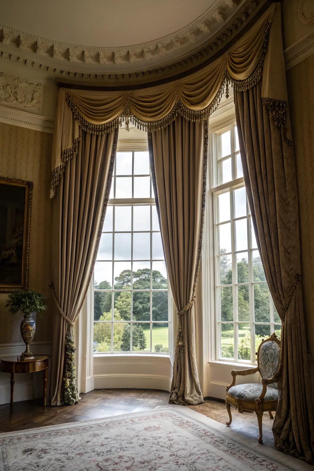 Floor-to-ceiling curtains add elegance and sophistication to any bay window.